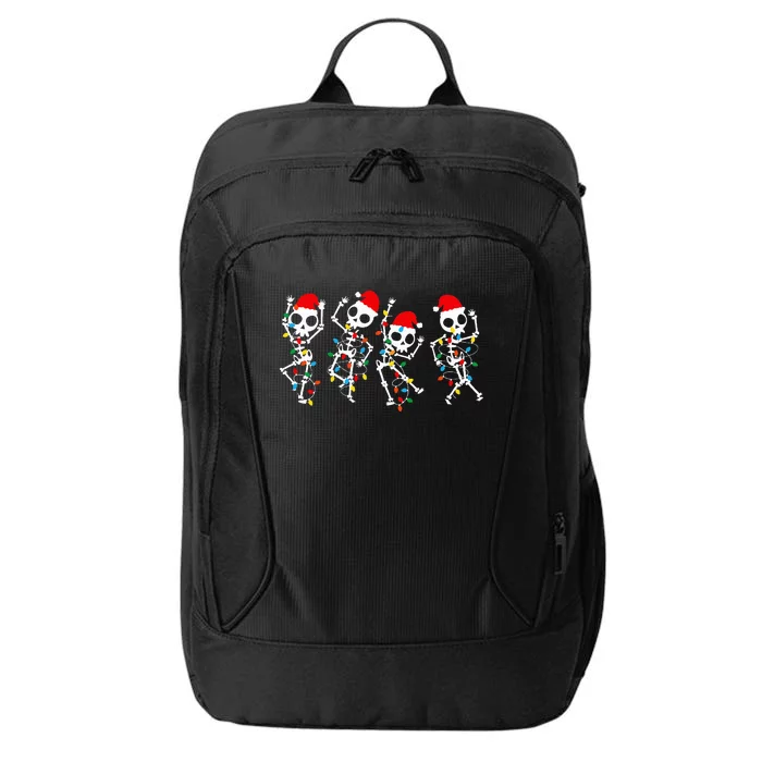 Christmas Skeleton Dancing Xmas Light Music City Backpack