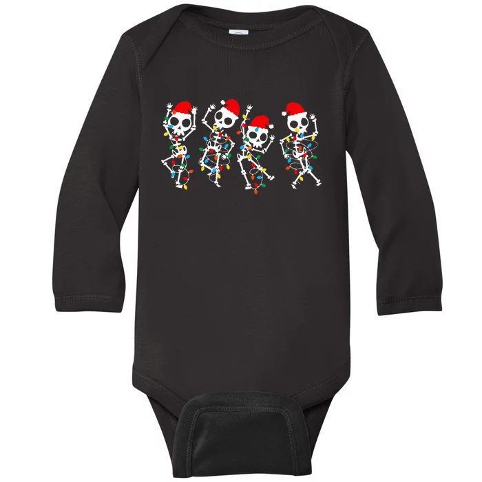 Christmas Skeleton Dancing Xmas Light Music Baby Long Sleeve Bodysuit