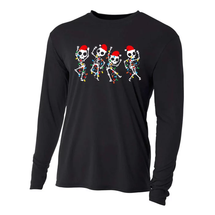 Christmas Skeleton Dancing Xmas Light Music Cooling Performance Long Sleeve Crew