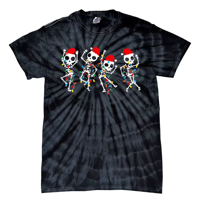 Christmas Skeleton Dancing Xmas Light Music Tie-Dye T-Shirt