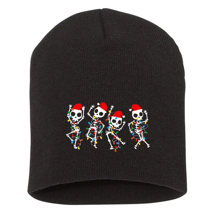 Christmas Skeleton Dancing Xmas Light Music Short Acrylic Beanie