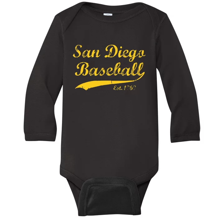 Classic San Diego California Baseball Fan Retro Vintage Baby Long Sleeve Bodysuit