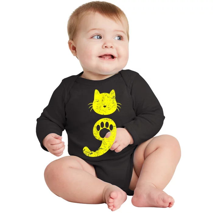 Cat Semicolon Depression Awareness Cat Lover Gift Baby Long Sleeve Bodysuit