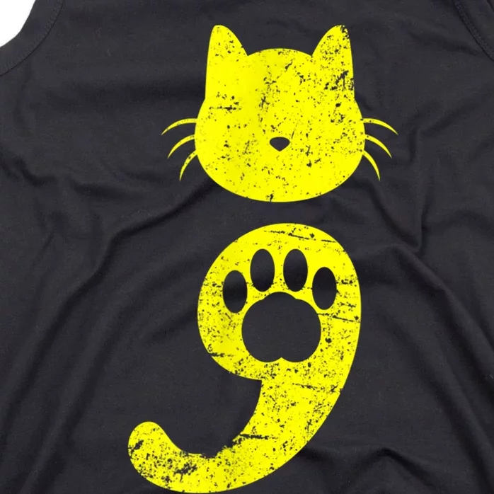 Cat Semicolon Depression Awareness Cat Lover Gift Tank Top