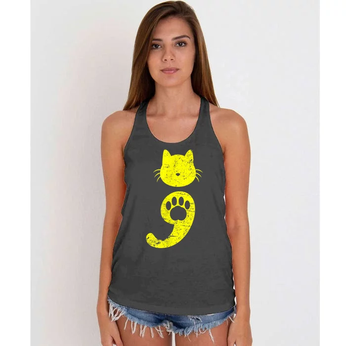 Cat Semicolon Depression Awareness Cat Lover Gift Women's Knotted Racerback Tank