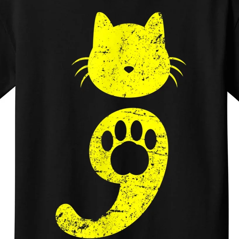 Cat Semicolon Depression Awareness Cat Lover Gift Kids T-Shirt