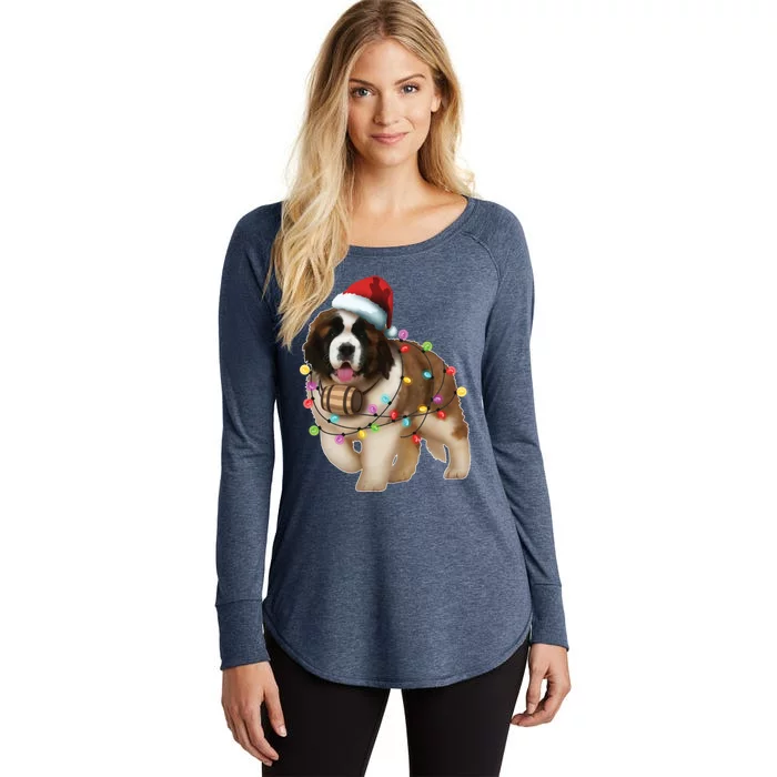 Christmas Santa Dog St Bernard Saint Xmas Dog Lover Gift Women's Perfect Tri Tunic Long Sleeve Shirt