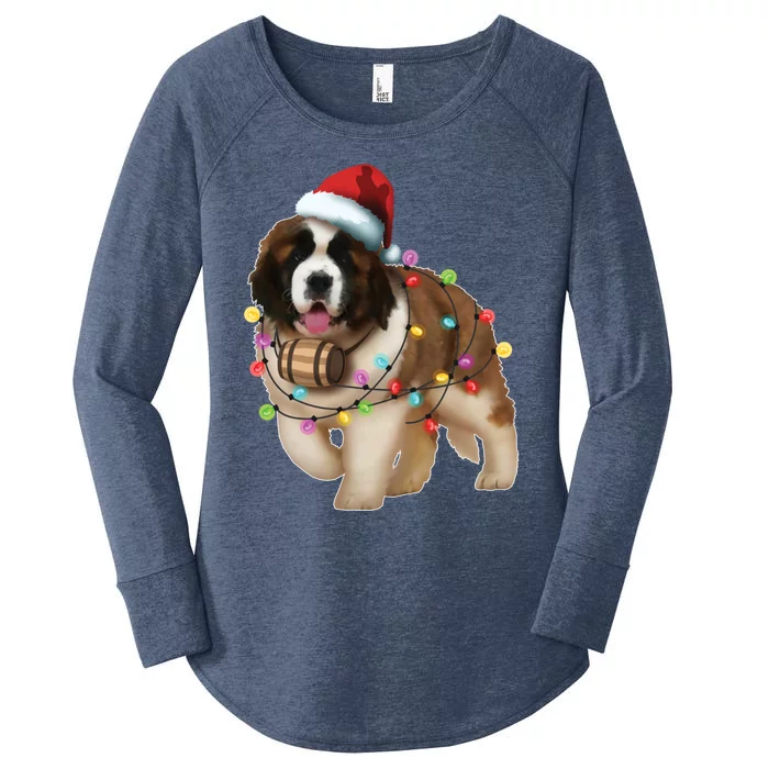 Christmas Santa Dog St Bernard Saint Xmas Dog Lover Gift Women's Perfect Tri Tunic Long Sleeve Shirt