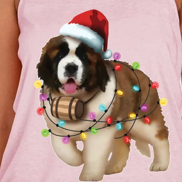 Christmas Santa Dog St Bernard Saint Xmas Dog Lover Gift Women's Knotted Racerback Tank