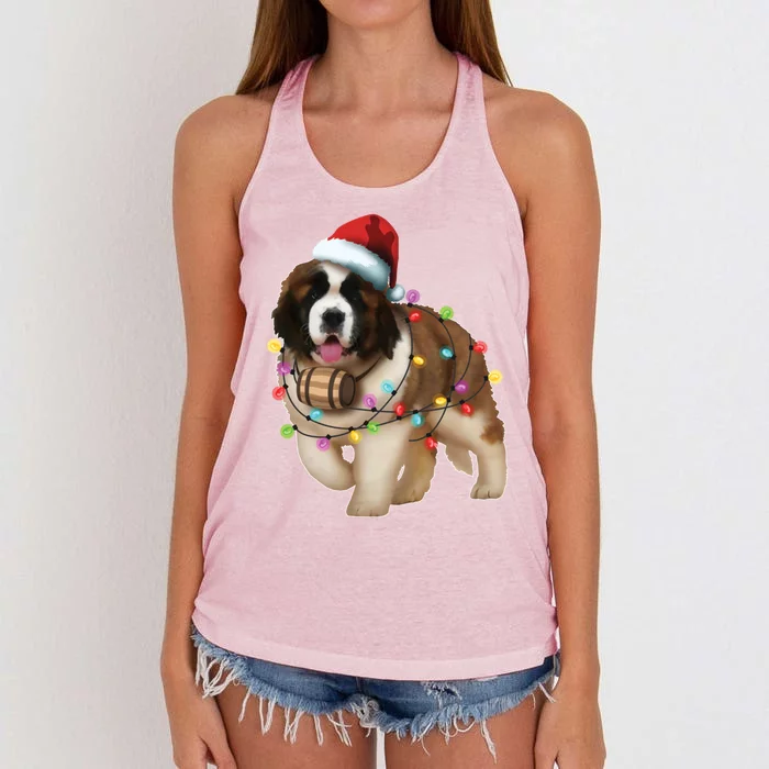 Christmas Santa Dog St Bernard Saint Xmas Dog Lover Gift Women's Knotted Racerback Tank