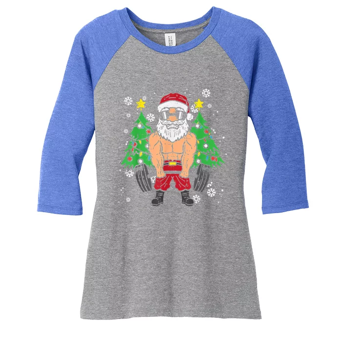 Christmas Santa Deadlift Xmas Weightlift Gym Gift Women's Tri-Blend 3/4-Sleeve Raglan Shirt