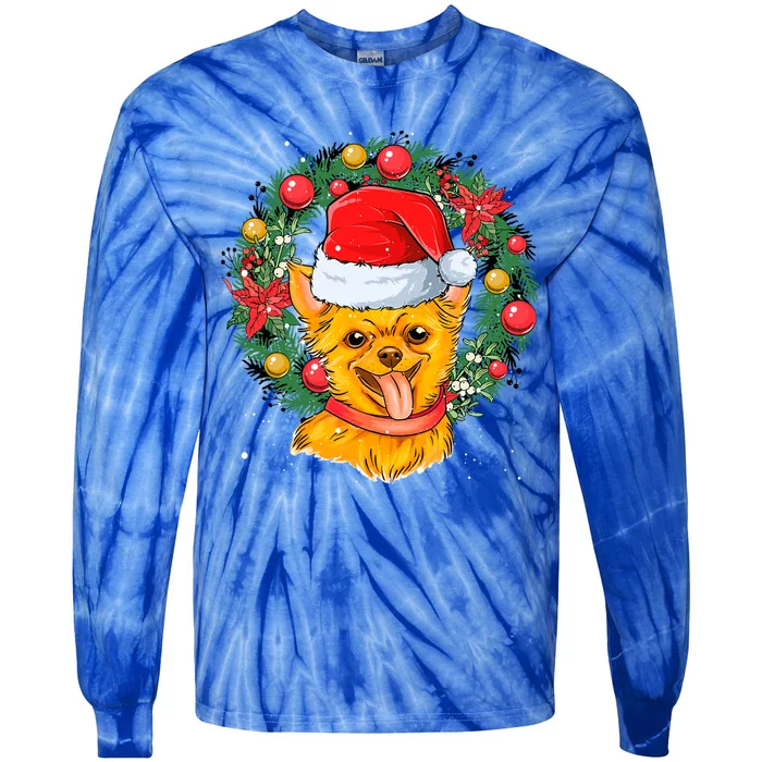 Christmas Santa Dog Backprint Design Xmas Pyjamas Chihuahua Gift Tie-Dye Long Sleeve Shirt