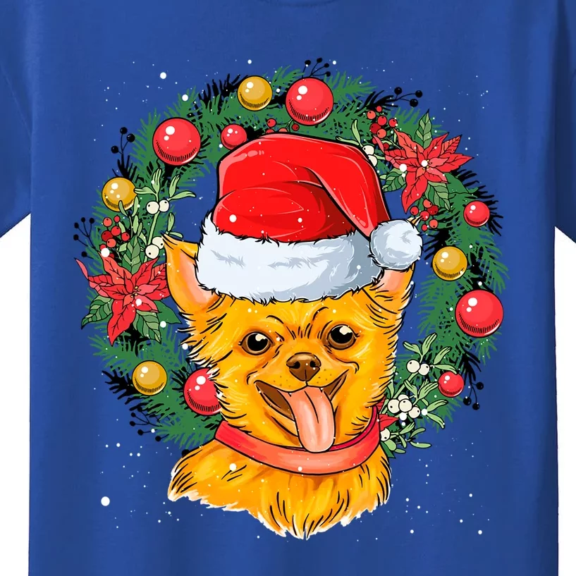 Christmas Santa Dog Backprint Design Xmas Pyjamas Chihuahua Gift Kids T-Shirt