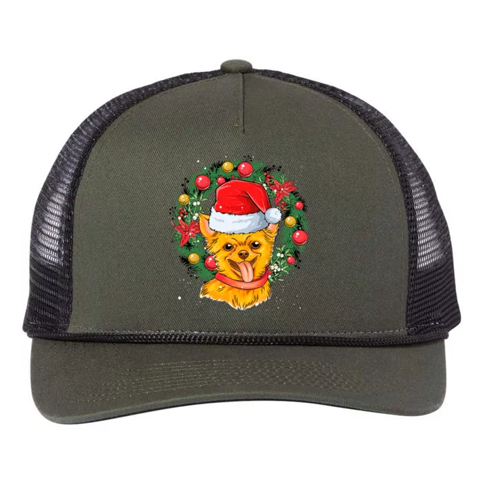 Christmas Santa Dog Backprint Design Xmas Pyjamas Chihuahua Gift Retro Rope Trucker Hat Cap