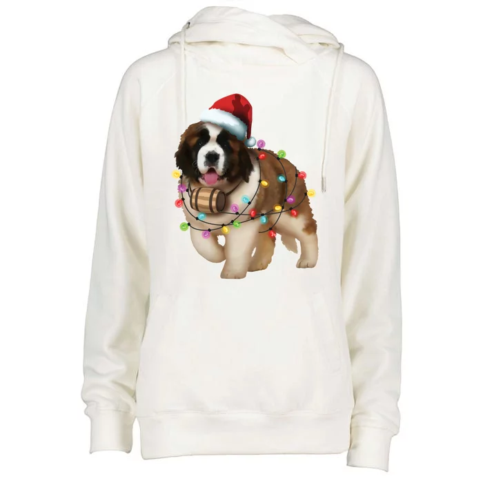 Christmas Santa Dog St Bernard Saint Xmas Dog Lover Great Gift Womens Funnel Neck Pullover Hood