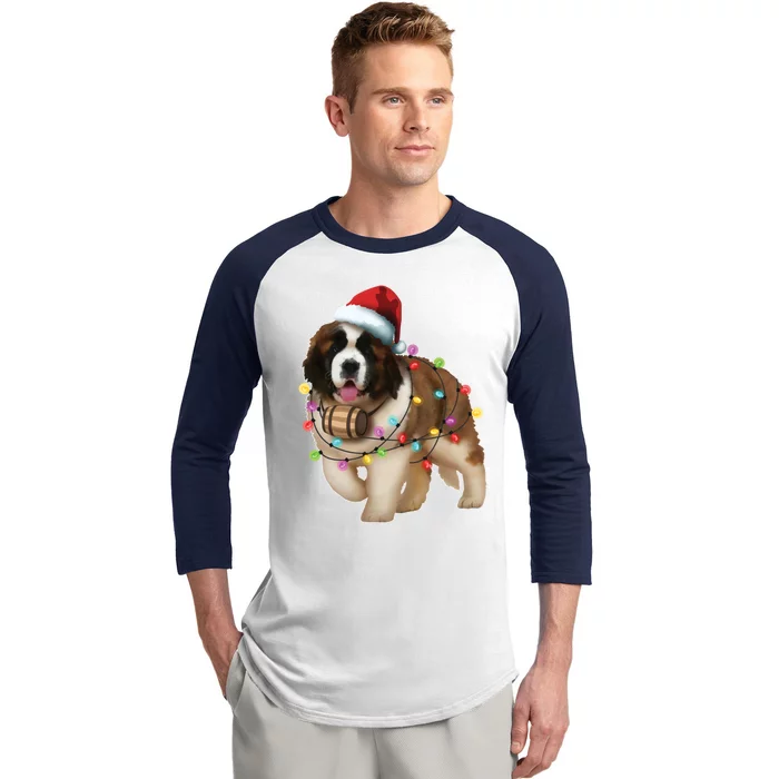 Christmas Santa Dog St Bernard Saint Xmas Dog Lover Great Gift Baseball Sleeve Shirt