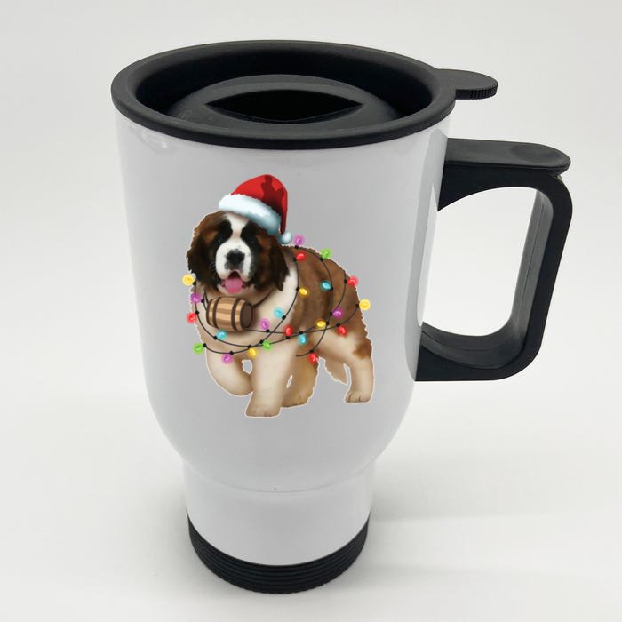 Christmas Santa Dog St Bernard Saint Xmas Dog Lover Great Gift Front & Back Stainless Steel Travel Mug