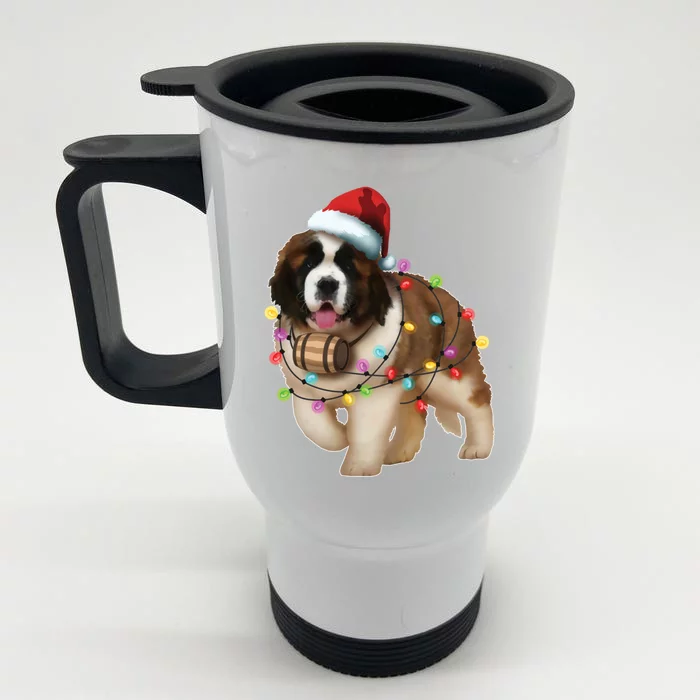 Christmas Santa Dog St Bernard Saint Xmas Dog Lover Great Gift Front & Back Stainless Steel Travel Mug