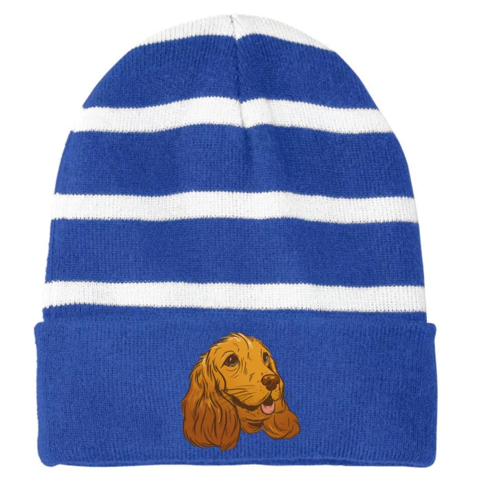 Cocker Spaniel Dog Striped Beanie with Solid Band