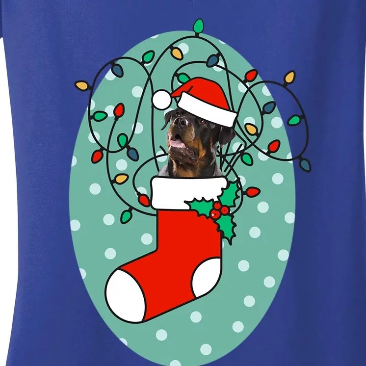 Christmas Stocking Dog Rottweiler Gift Women's V-Neck T-Shirt