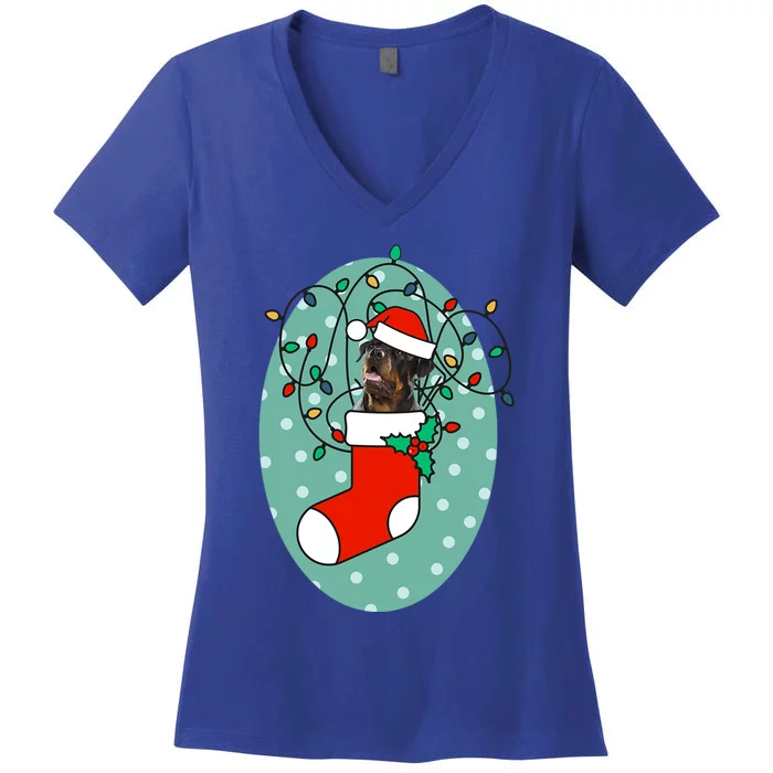 Christmas Stocking Dog Rottweiler Gift Women's V-Neck T-Shirt