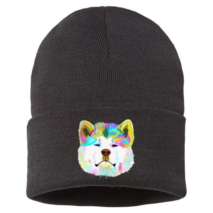 Colorful Splash Dog Akita gift for mother's day Sustainable Knit Beanie