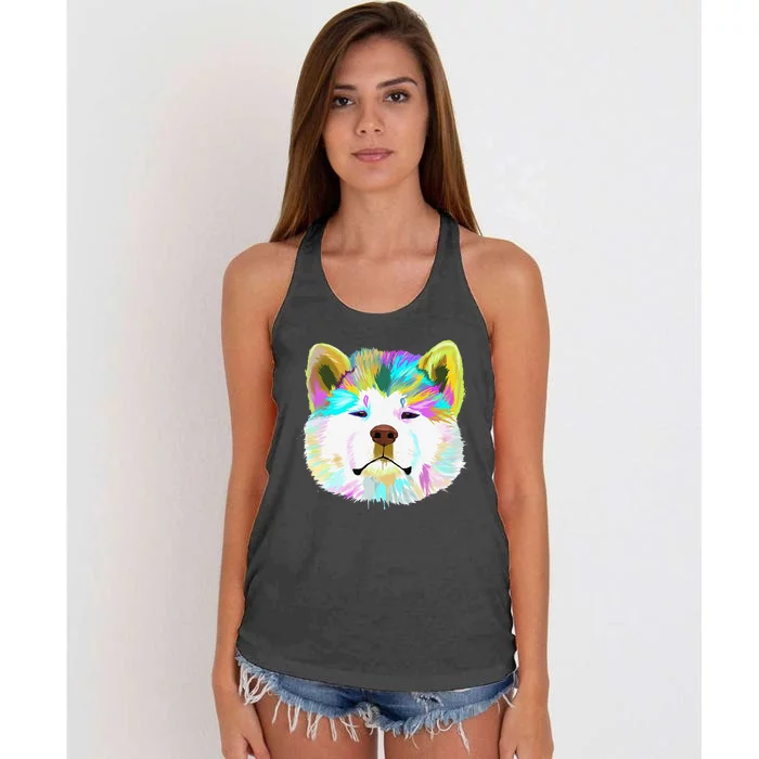 Colorful Splash Dog Akita gift for mother's day Women's Knotted Racerback Tank