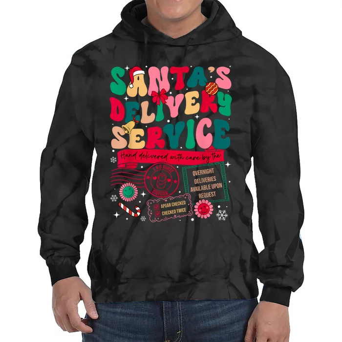 Christmas SantaS Delivery Service L&D Labor Delivery Nurse Tie Dye Hoodie