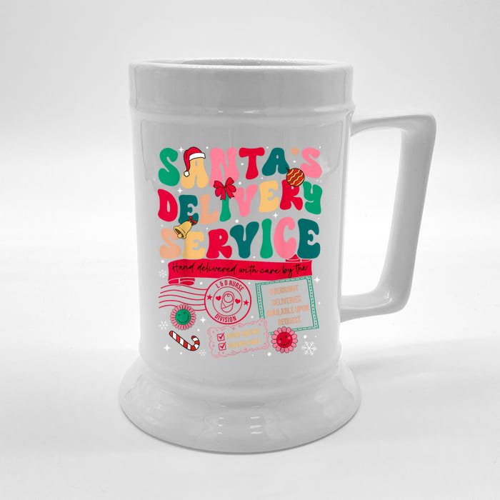 Christmas SantaS Delivery Service L&D Labor Delivery Nurse Front & Back Beer Stein