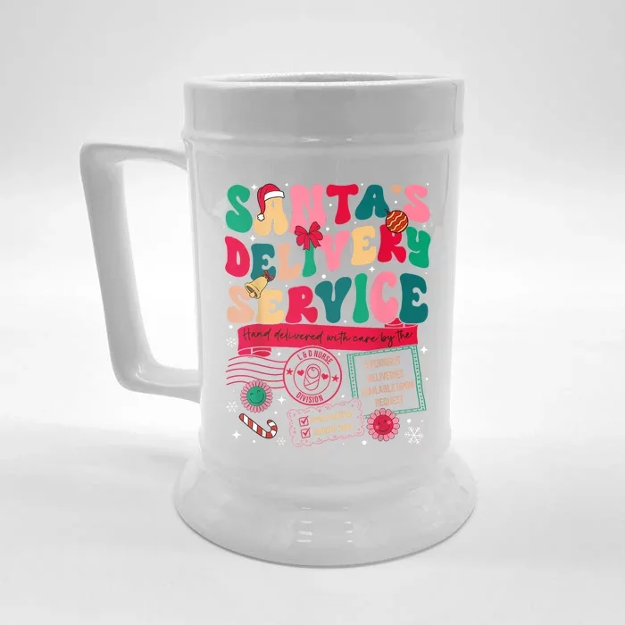 Christmas SantaS Delivery Service L&D Labor Delivery Nurse Front & Back Beer Stein