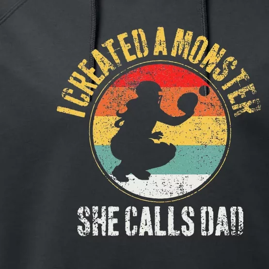 Catcher Softball Dad Father's Day Performance Fleece Hoodie