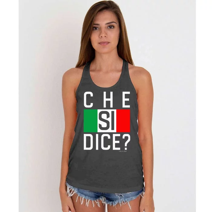 Che Si Dice Italian Whats Up Hows It Going Women's Knotted Racerback Tank