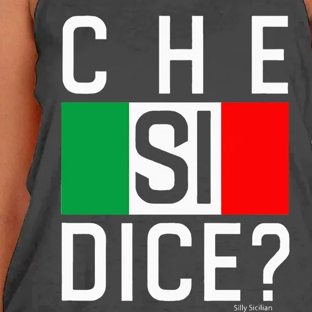 Che Si Dice Italian Whats Up Hows It Going Women's Knotted Racerback Tank