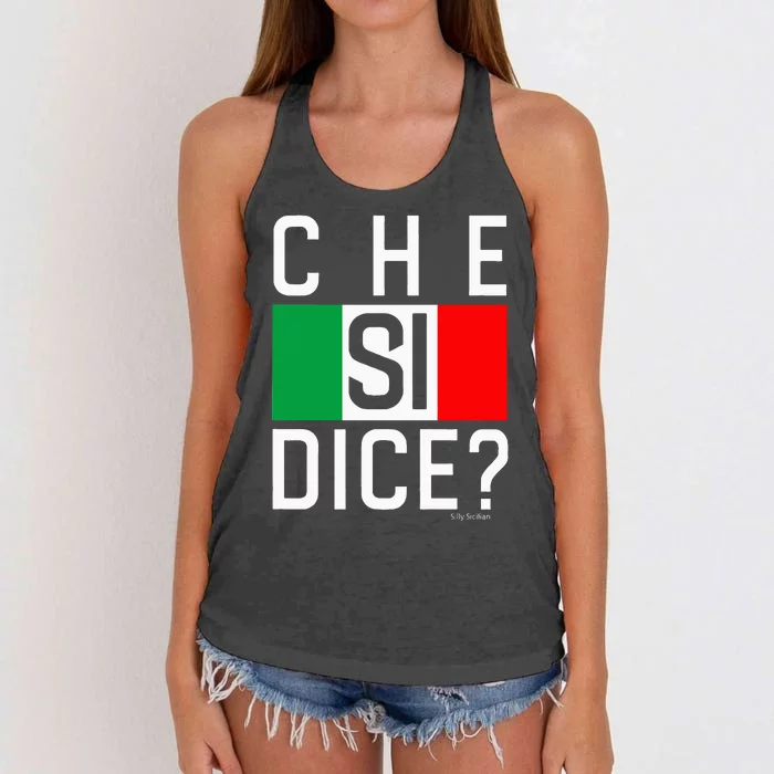 Che Si Dice Italian Whats Up Hows It Going Women's Knotted Racerback Tank