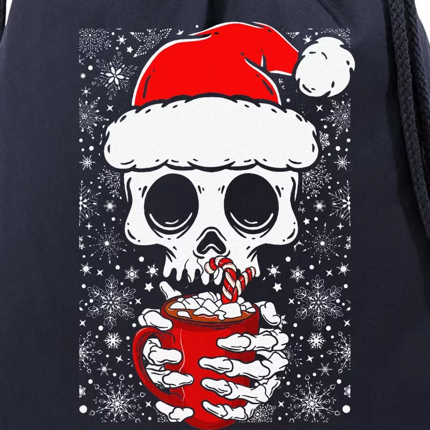 Christmas Skeleton Drinks Cocoa Santa Claus Skeleton Drawstring Bag