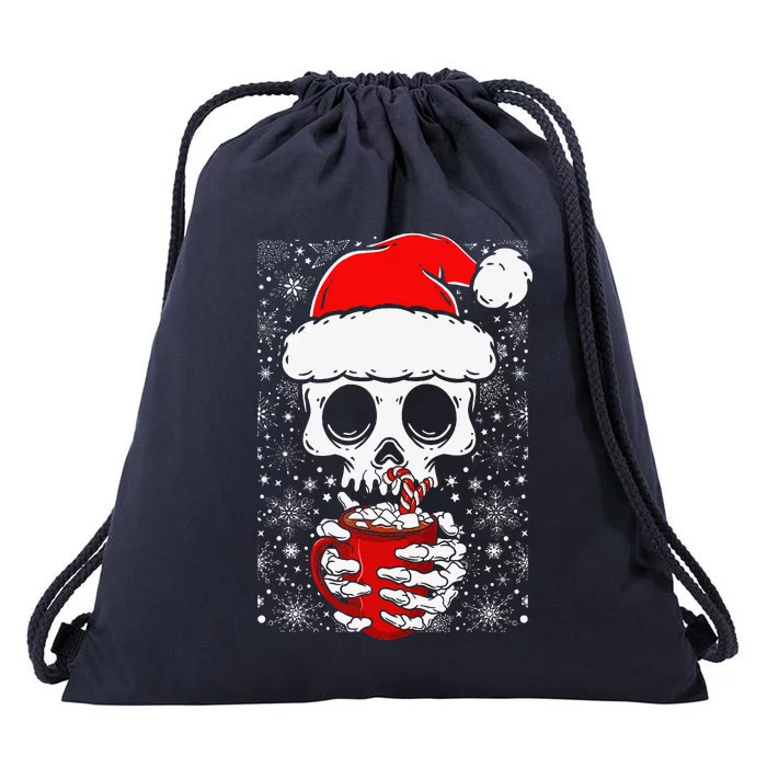 Christmas Skeleton Drinks Cocoa Santa Claus Skeleton Drawstring Bag