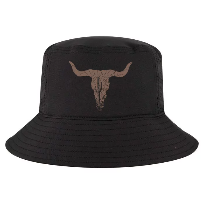 Cow Skull Desert Cactus Silhouette Southwest Boho Longhorn Buffalo Cool Comfort Performance Bucket Hat