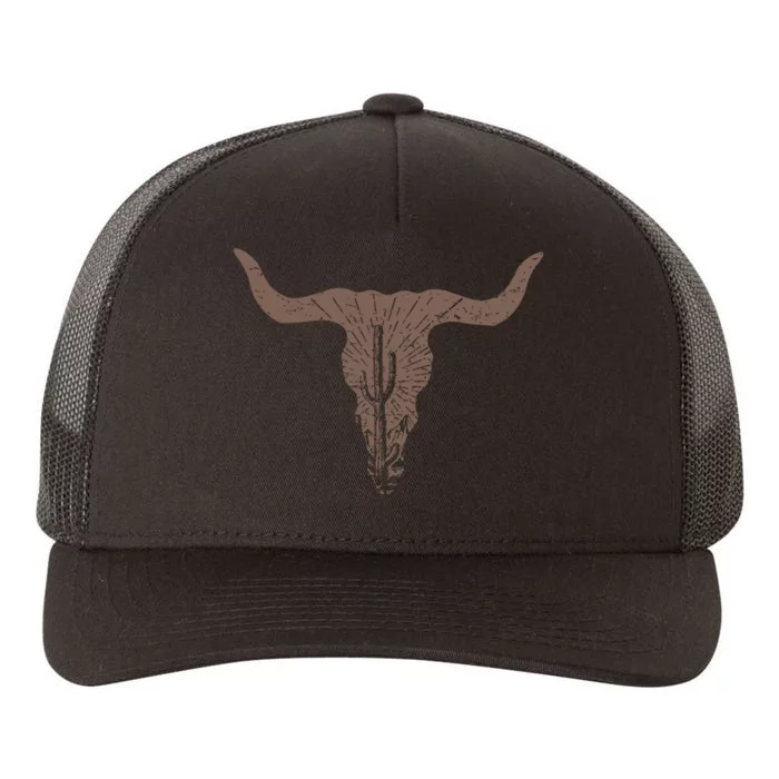 Cow Skull Desert Cactus Silhouette Southwest Boho Longhorn Buffalo Yupoong Adult 5-Panel Trucker Hat