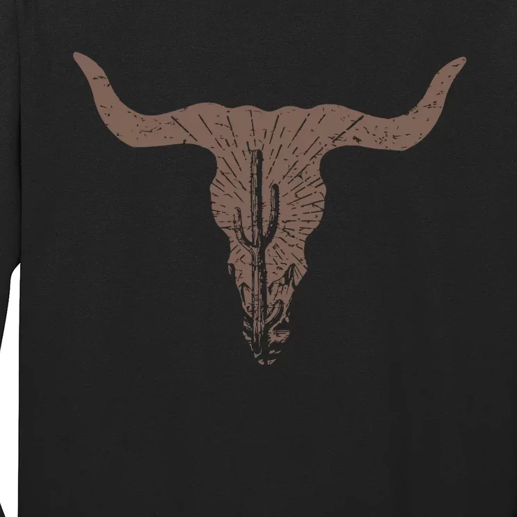 Cow Skull Desert Cactus Silhouette Southwest Boho Longhorn Buffalo Long Sleeve Shirt