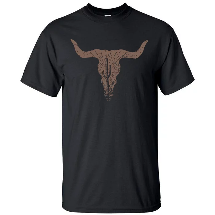 Cow Skull Desert Cactus Silhouette Southwest Boho Longhorn Buffalo Tall T-Shirt