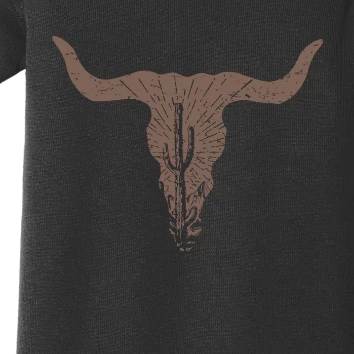 Cow Skull Desert Cactus Silhouette Southwest Boho Longhorn Buffalo Baby Bodysuit