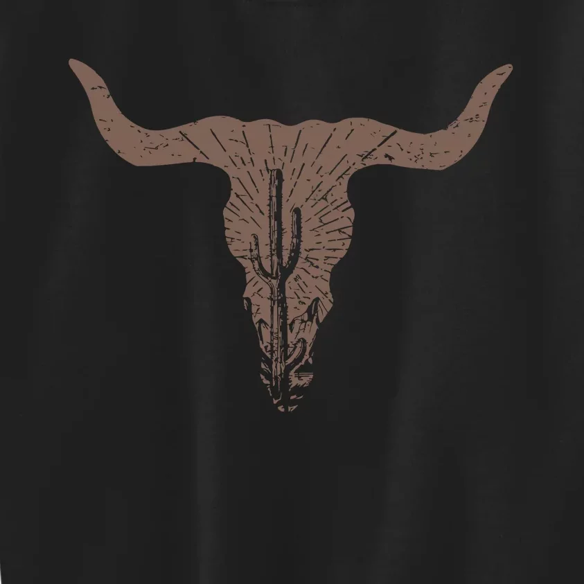 Cow Skull Desert Cactus Silhouette Southwest Boho Longhorn Buffalo Kids Sweatshirt