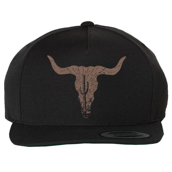 Cow Skull Desert Cactus Silhouette Southwest Boho Longhorn Buffalo Wool Snapback Cap