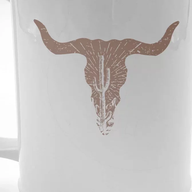 Cow Skull Desert Cactus Silhouette Southwest Boho Longhorn Buffalo Front & Back Beer Stein