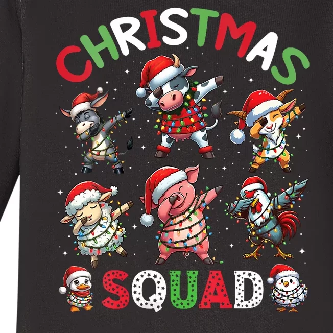 Christmas Squad Dabbing Farm Animals Family Matching Xmas Baby Long Sleeve Bodysuit