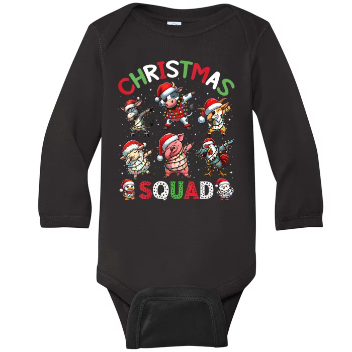 Christmas Squad Dabbing Farm Animals Family Matching Xmas Baby Long Sleeve Bodysuit