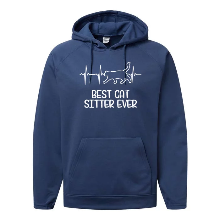 Cat Sitter Design Heartbeat Ecg Gift Performance Fleece Hoodie