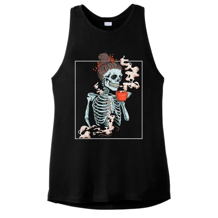 Coffee Skeleton Dead Vintage Distressed Drinking Skull Ladies Tri-Blend Wicking Tank