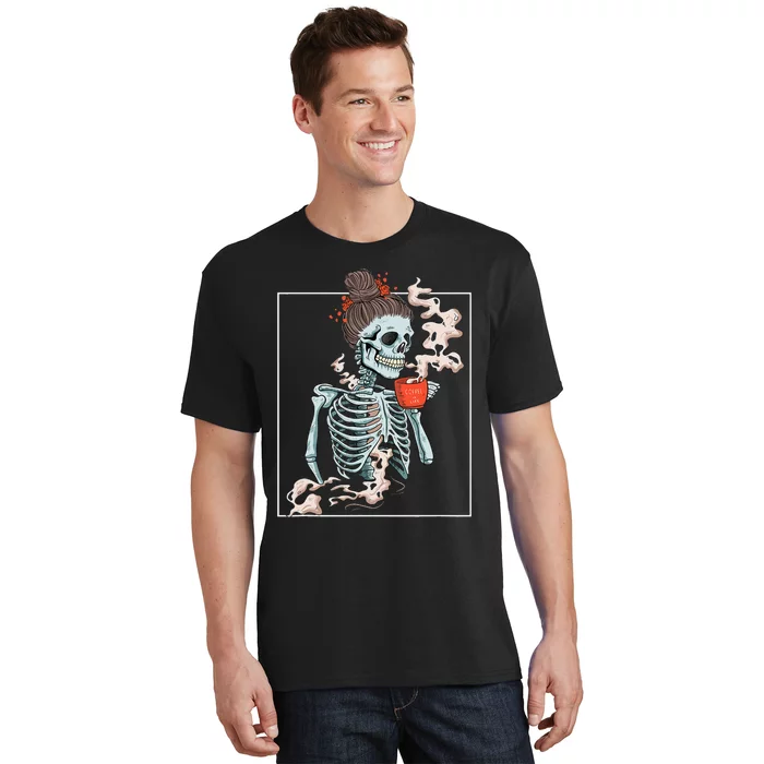 Coffee Skeleton Dead Vintage Distressed Drinking Skull T-Shirt