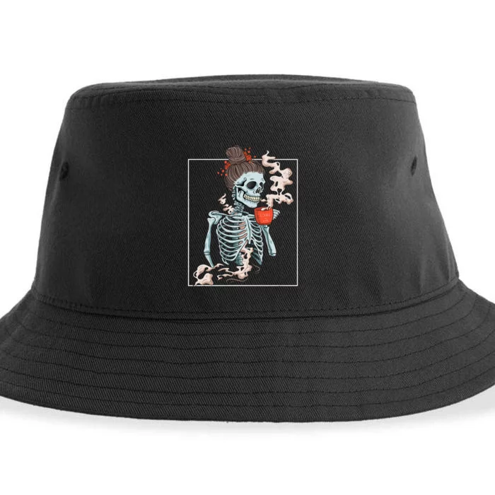 Coffee Skeleton Dead Vintage Distressed Drinking Skull Sustainable Bucket Hat